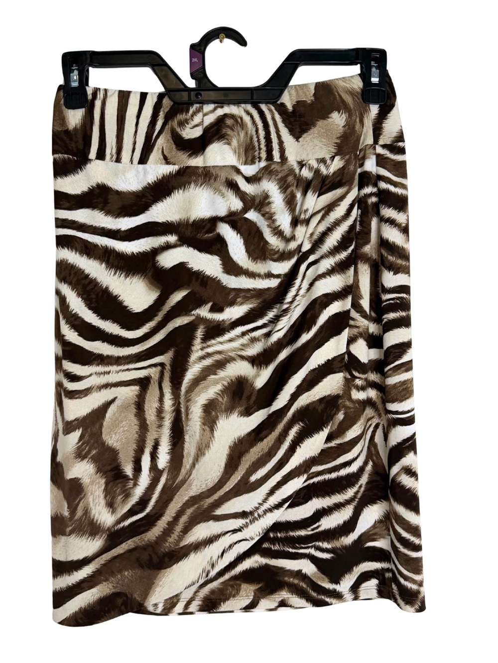 3/$20 Chico's Brown & White Zebra Print Faux Wrap Midi Skirt Size Small